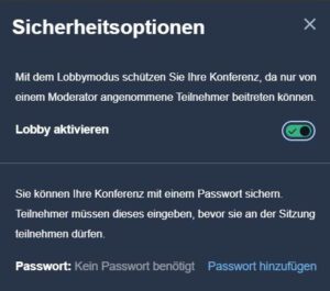 Screenschot mit Einschaltknopf Lobbymodus