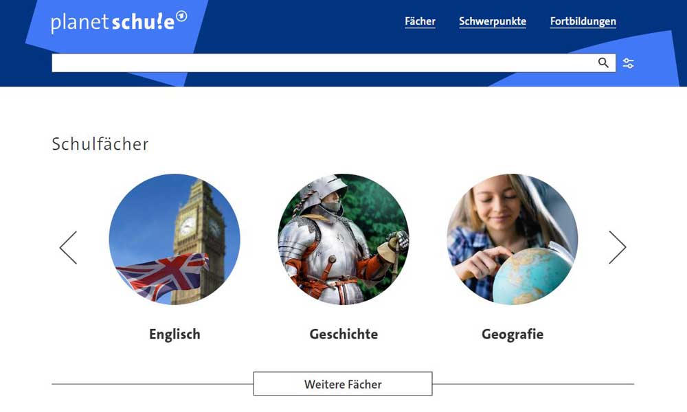 Homepagebild von Planet Schule